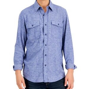 Sun + Stone Men's Flannel Button Down Cotton Shirt Pompador Blue Small NWT NEW
